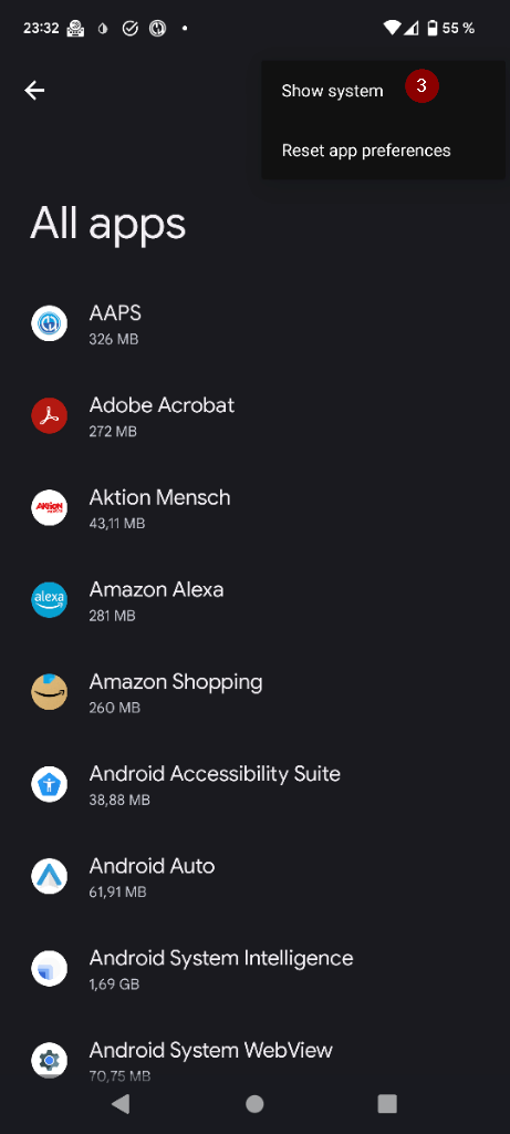 Show system apps