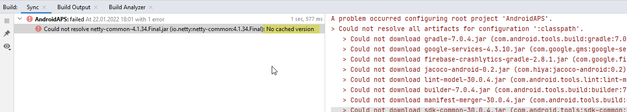 Could not resolve... No cached version