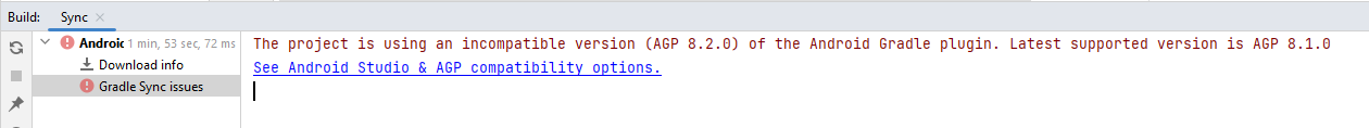 Incompatible version of Android Gradle plugin